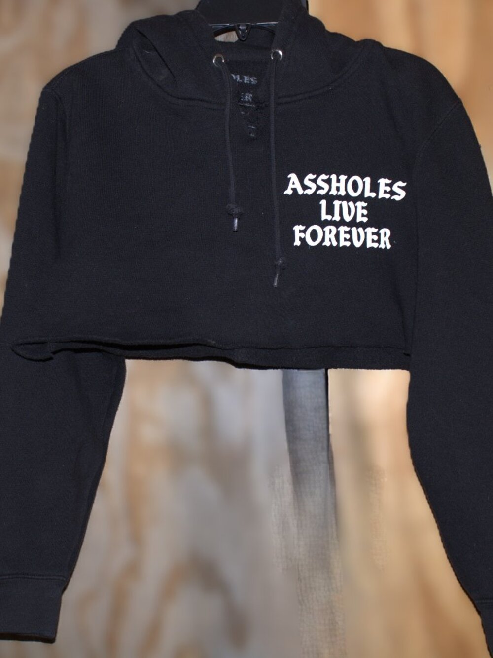 assholes Live Forever Hoodie Womens Size Small Black Cropped Graphic Streetwear